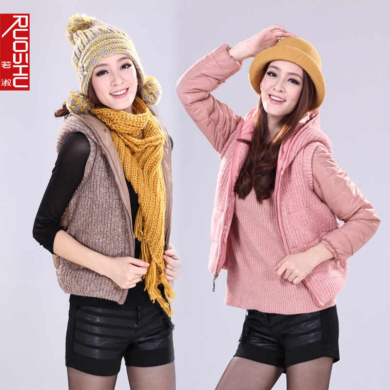 Free Shipping 2012 autumn hooded with a hood thick yarn water washed leather vest female