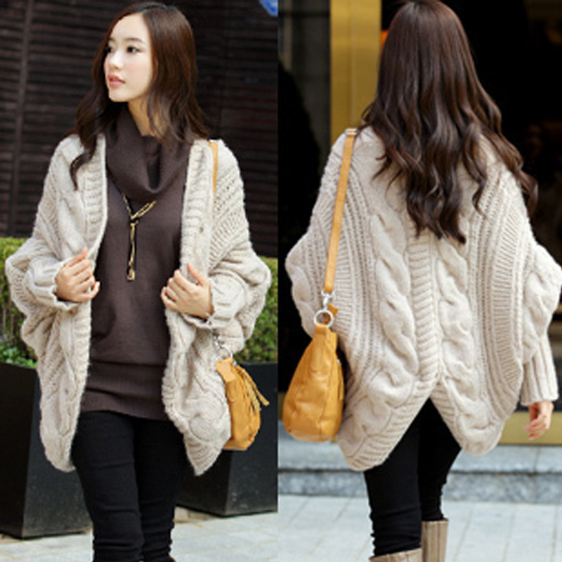 Free shipping, 2012 autumn irregular thick yarn loose twisted batwing shirt cape long design cardigan thick sweater female