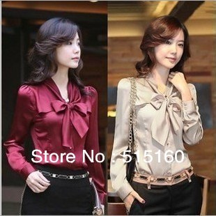 free shipping 2012 Autumn Korea Womens OL  full Sleeve  lady tops V-neck Blouses better quality for women ladies shirt