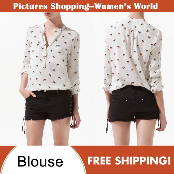 Free shipping!2012 autumn ladies clothing fashion long sleeve chiffon cartoon dog print blouses plus size shirts for women #8566