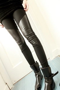 Free shipping 2012 autumn legging faux leather patchwork thin ankle length legging pants fashion