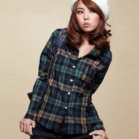 free shipping, 2012 autumn mm plus size clothing plaid shirt adjust long-sleeve 100% cotton shirt