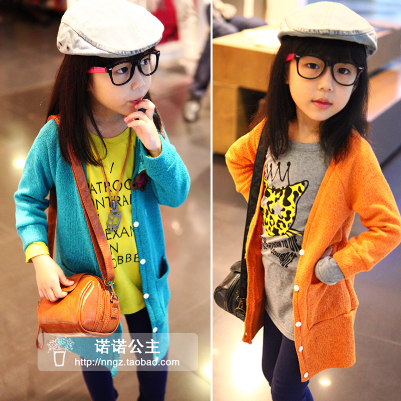 free shipping 2012 autumn new arrival coarse knitting V-neck long design sweater cardigan female child outerwear h2