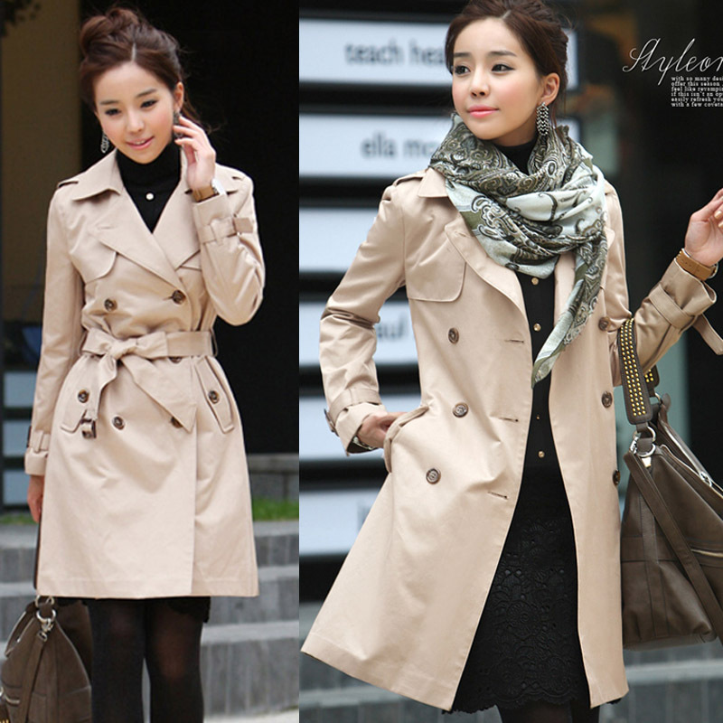 free shipping 2012 autumn new arrival slim classical khaki and black women Trench  double breasted outerwear coat