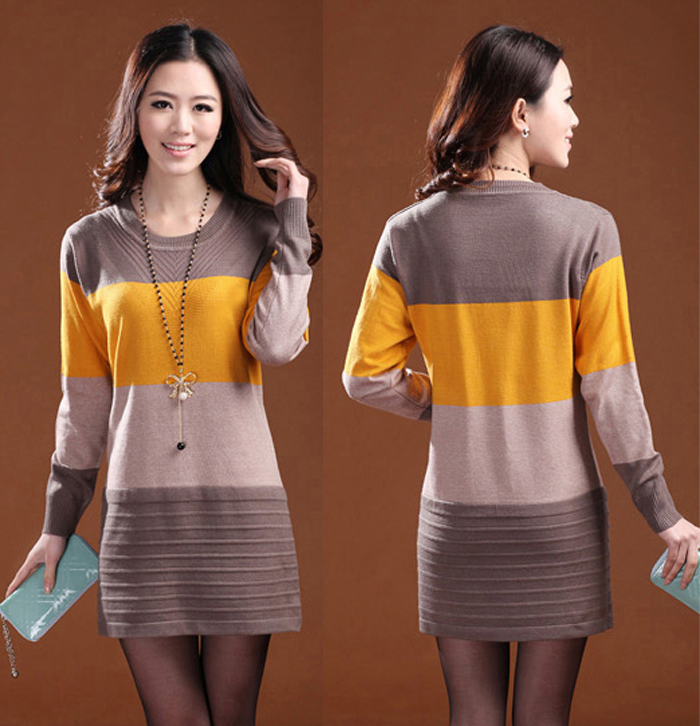 Free shipping 2012 autumn new arrival sweater female medium-long sweater one-piece dress autumn one-piece dress long-sleeve