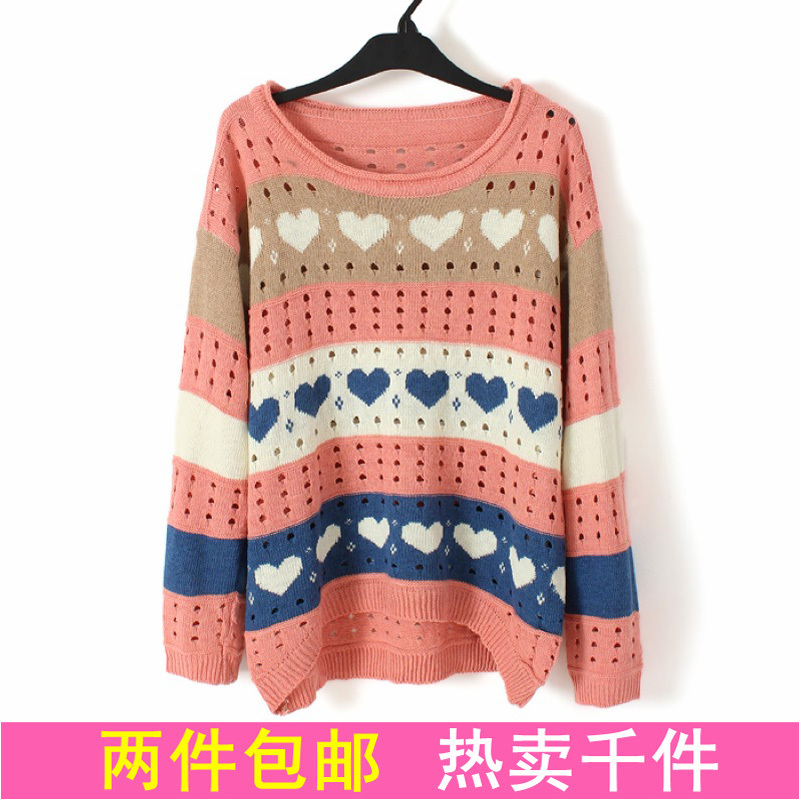 Free shipping, 2012 autumn new arrival sweater female pullover shirt loose pullover long-sleeve cutout outerwear sweater