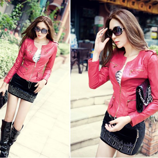 Free Shipping! 2012 Autumn New Arrival Women Epaulette Motorcycle Short PU Leather Rose,Orange,Black Jackets And Coats B06730#