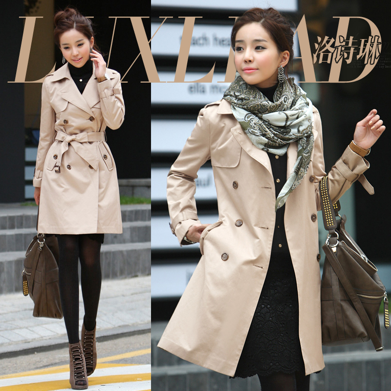 Free Shipping 2012 Autumn New Arrival Women's OL Double Breasted Slim Classical Khaki Women Oterwear Trench AK038 XXL