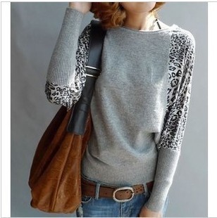 Free  shipping, 2012 autumn new arrival women's outerwear leopard print batwing shirt loose shirt air conditioning shirt sweater
