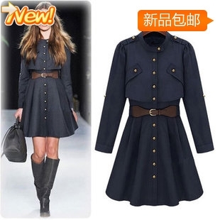 FREE SHIPPING 2012 autumn new arrival women's slim long-sleeve trench fashion medium-long coat breasted outerwear