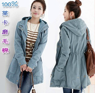 Free shipping 2012 autumn new Korean fashion hooded lace temperament windbreaker relaxed casual long coat