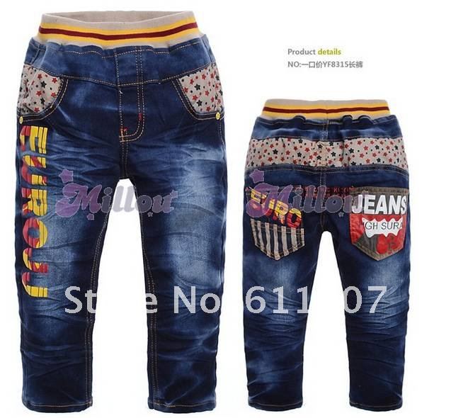 Free shipping 2012 autumn new trousers fashion cartoon letters high quality children baby boys girls/kids jeans pants