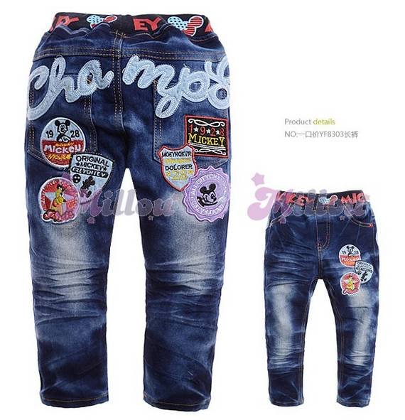 Free shipping 2012 autumn new trousers fashion tide cartoon mickey pure cotton children baby boys girls/kids jeans pants