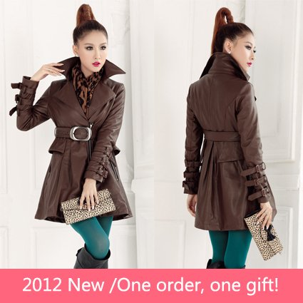 Free shipping!2012 Autumn New windbreaker Fashion Women's Korea Fur Trench Clothing Ladies Leather Jacket Coat Outerwear 3115