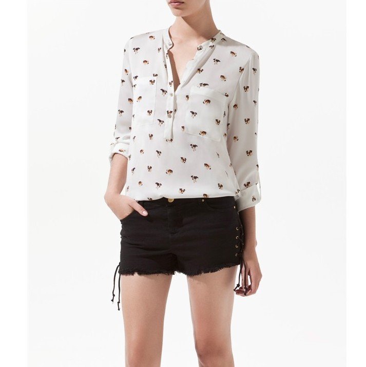 Free shipping  2012 Autumn New Women's ZA Fashion Little Dog Head Printed Casual Chiffon Shirts, fashion blouse,