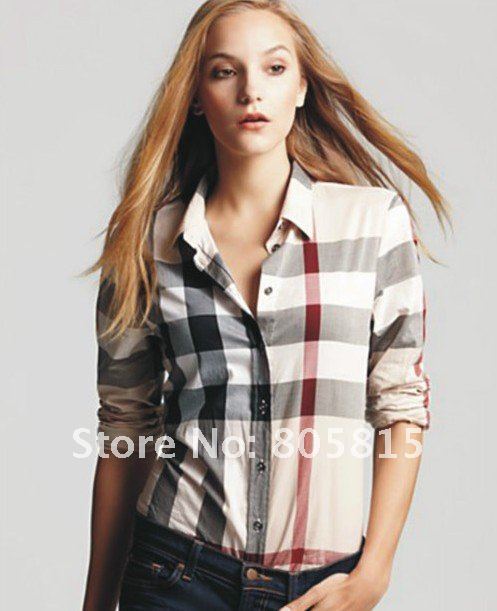 Free Shipping 2012 Autumn Newest Brand Design Classic Plaid Women Blouses,Fashion casual ladies shirts S-XXL