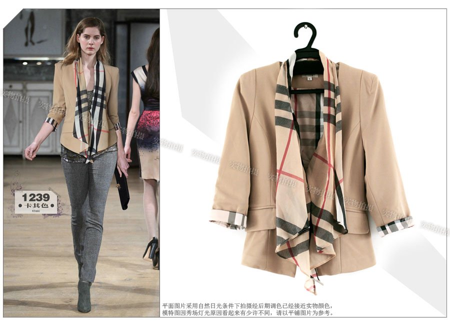 Free Shipping 2012 Autumn Newest  Classic 3/4 Sleeve Women's Career Jacket Lady OL single button Short Coat With Scarves EC029