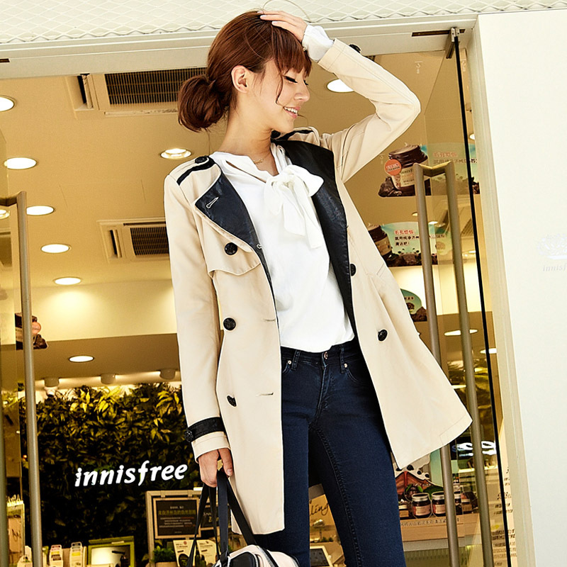 free shipping 2012 autumn outerwear fashion women's small leather clothing female short design slim PU trench 21f3674