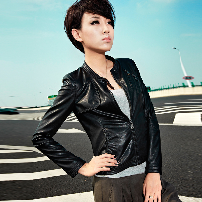 free shipping 2012 autumn outerwear women's small leather clothing female short design slim PU jacket 21g3669