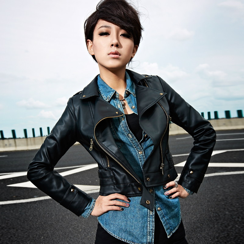 free shipping 2012 autumn outerwear women's small leather clothing female short design slim PU jacket 21g6301