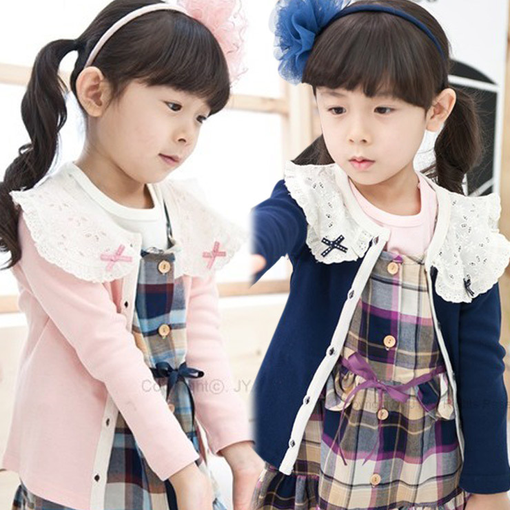 Free shipping 2012 autumn preppy style lace collar long-sleeve cardigan female child basic shirt outerwear