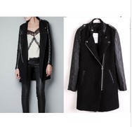 Free shipping/2012 autumn PU leather sleeves epaulette black coat lady