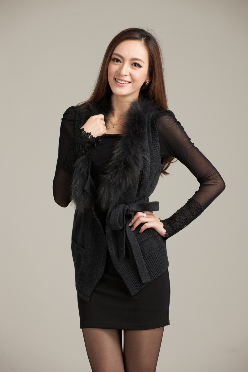 Free Shipping 2012 autumn quality fur collar cardigan sweater female