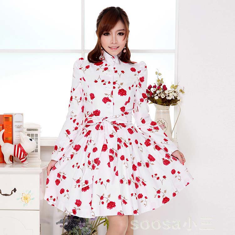 free shipping  2012 autumn rose small stand collar slim cotton trench