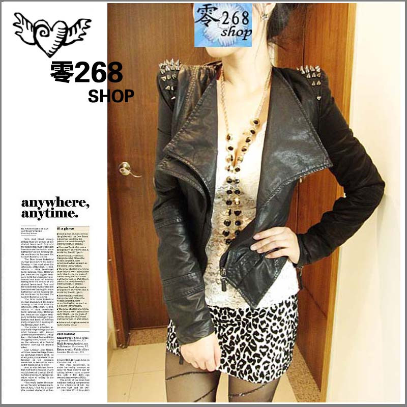 free shipping 2012 autumn shalang fashion punk rivet slim motorcycle leather clothing female coat jacket