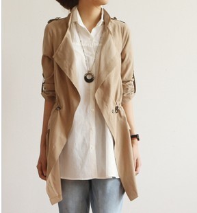 Free shipping ! 2012 autumn slim elastic waist medium-long sunscreen casual outerwear trench