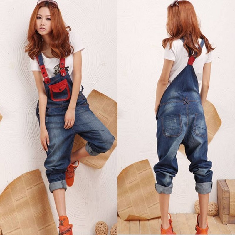 Free shipping 2012 autumn spaghetti strap pants female loose low-waist jeans bib pants jumpsuit female trousers