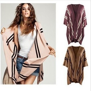 Free shipping 2012 autumn stripe sweater Women cape cloak outerwear shirt cardigan women's