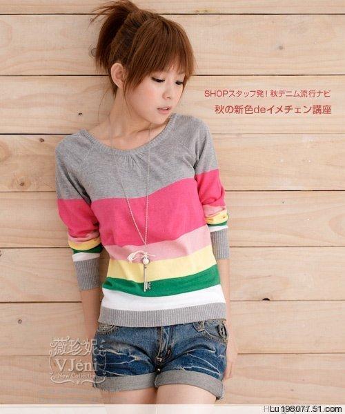 Free  shipping +  2012 Autumn  striped long-sleeve sweater  Women's  fashion sweater +high  quality  and  factory price