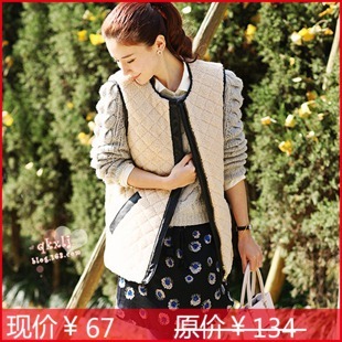 Free Shipping 2012 autumn sweet elegant berber fleece leather mosaic pocket vest outerwear