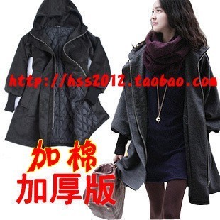 Free shipping! 2012 autumn trench long design women's puff sleeve cashmere overcoat thick outerwear thickening overcoat