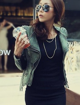 Free shipping 2012 autumn vintage punk motorcycle zipper short design slim denim suit jacket chaqueta