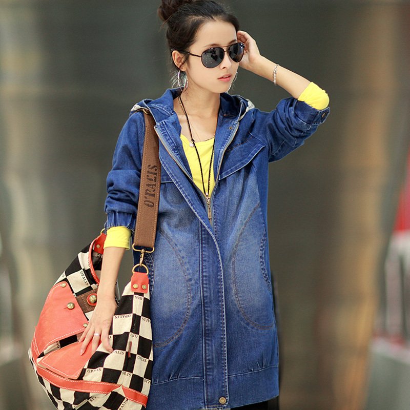 Free shipping 2012 autumn winter fashion casual womens long design  lace with a hood outerwear slim denim  trench coat for woman