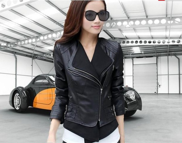 free shipping,2012 autumn &winter new arrival PU outerwear jacket,fashion motorcycle short design slim women's leather clothing