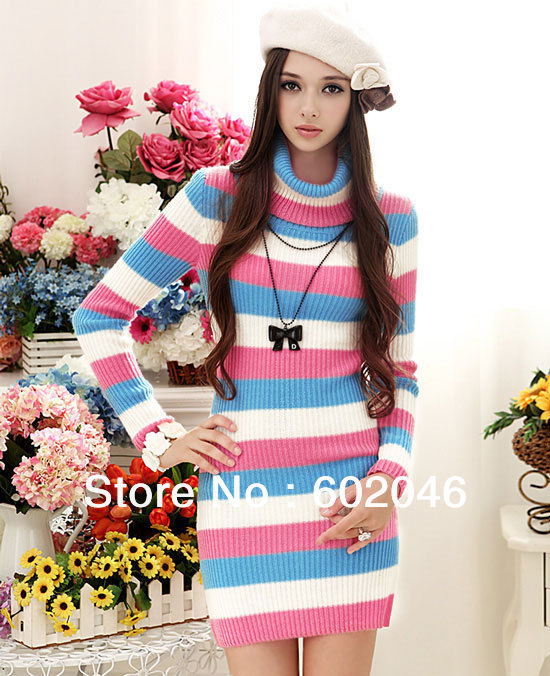 FREE SHIPPING 2012 AUTUMN WINTER NEW CANDY-COLORED STRIPED SHIRT FASHION FEMALE MODELS THE TALL COLLAR SHIRT BOTTOMING