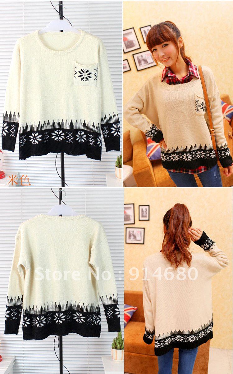 Free shipping! 2012 Autumn Winter New Corea Loose Snowflake Women sweater   Free size Three colors