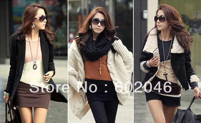 FREE SHIPPING 2012 AUTUMN WINTER NEW KOREAN ROUND COLLAR SPLICING RENDER UNLINED UPPER GARMENT FEMALE RESTORE ANCIENT WAYS DRESS
