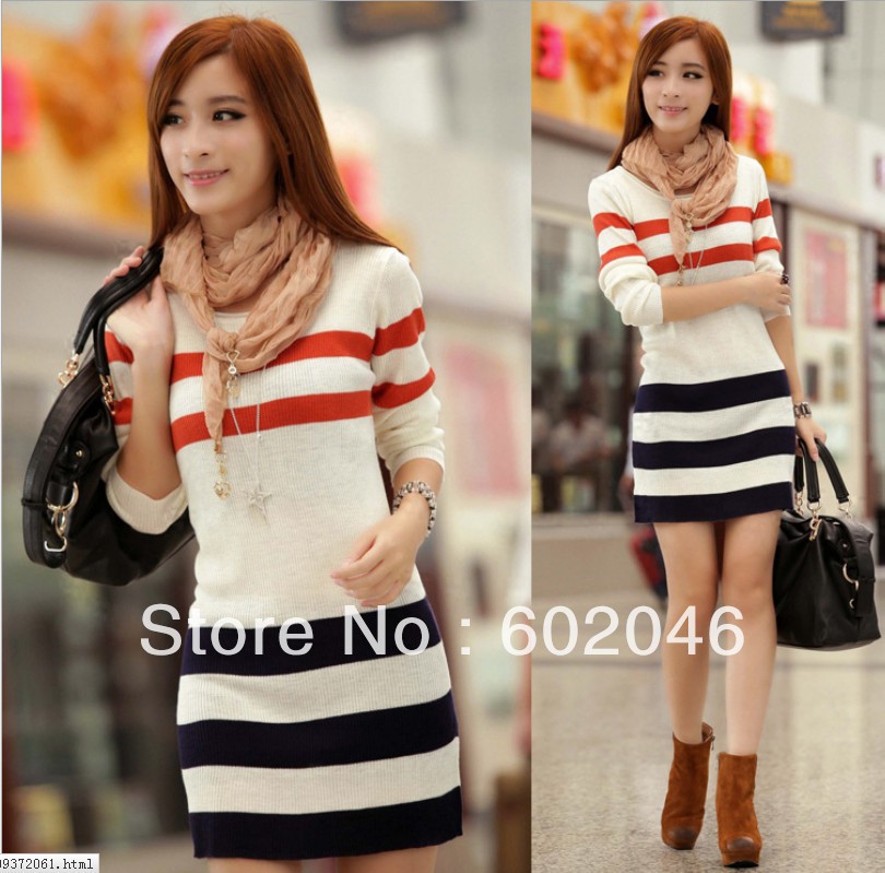 FREE SHIPPING 2012 AUTUMN WINTER STRIPE ROUND COLLAR RENDER UNLINED UPPER GARMENT FASHION LEISURE FEMALE WOOL SKIRT