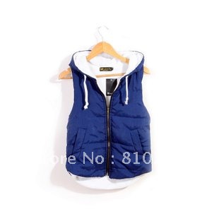 free shipping 2012 autumn winter women new clothing thickening plus velvet cotton-padded 4 COLORS hooded vests waistcoats T001