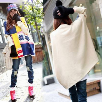 Free Shipping 2012 autumn winter women vintage colorant match plus size loose batwing sleeve V-neck pullover sweater