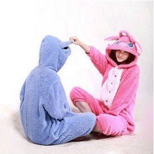 Free shipping 2012 autumn winters of lovely couple long hair coral fleece animal cartoon conjoined twin pajamas b386 ow