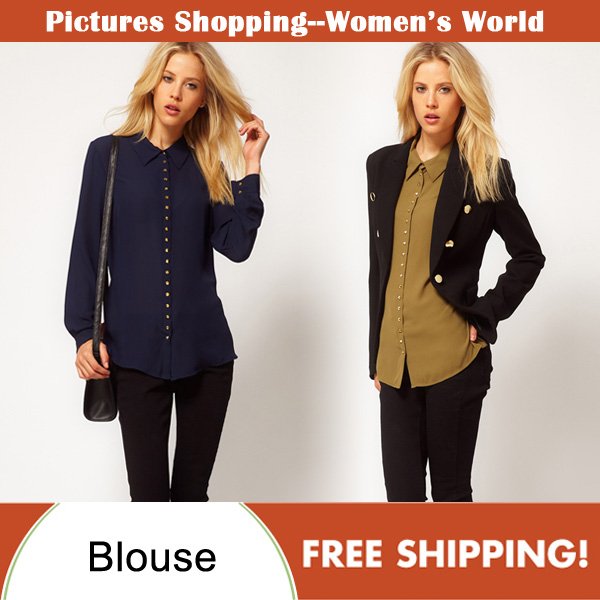 Free shipping! 2012 autumn women fashion long sleeve shirts casual solid color metal buttons slim ladies blouse  A075