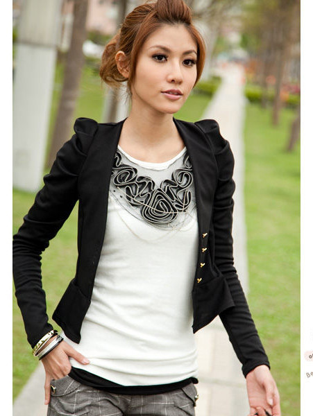 Free shipping! 2012 autumn women's black plus size slim blazer female puff sleeve coat female