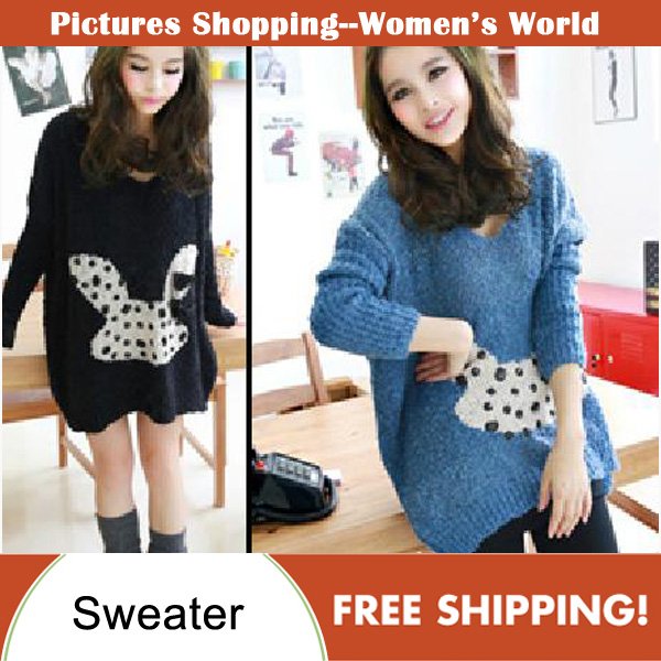 Free shipping! 2012 autumn women's cartoon casual rabbit loose V-neck plus size pullover sweater