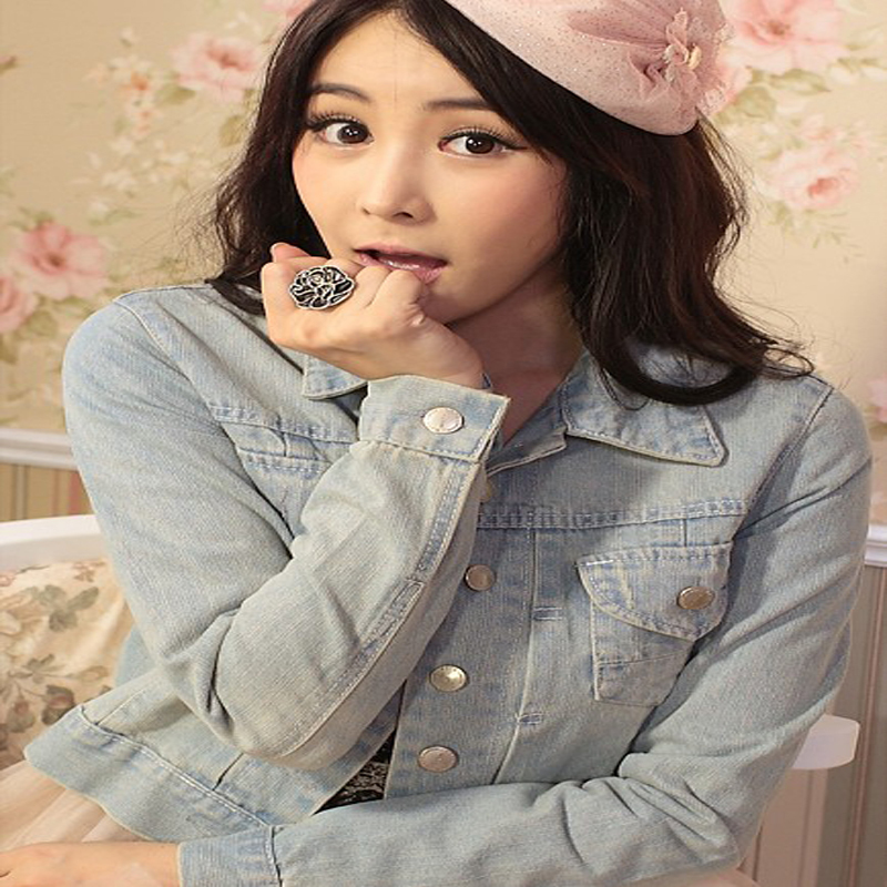 Free Shipping 2012 autumn women's denim outerwear female short top light blue denim 11009