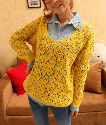 Free  shipping, 2012 autumn women's dimond plaid cutout pullover sweater long-sleeve shirt t03